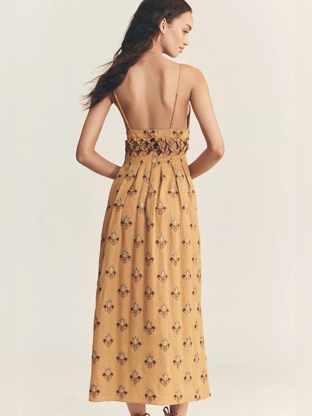 Farm Rio Printed Linen Blend V-Neck Cutout A-Line Midi Dress Size S - Picture 3 of 8